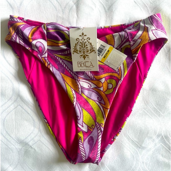 Becca Bikini Swimsuit Bottom High Leg Hot Pink Size Medium - Picture 3 of 4
